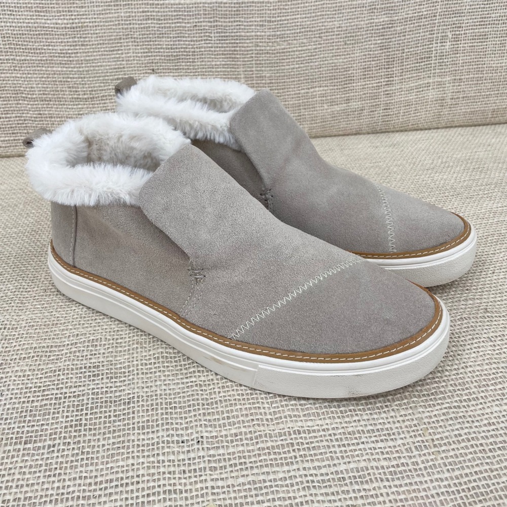 TOMS Jutti‎ Faux Fur Lined Suede Slip On Sneakers Frost Grey Womens 8.5 Booties